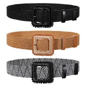 9391 3 Pack Straw Woven Stretch Belt For Women,raffia Elastic Belt For Dress
